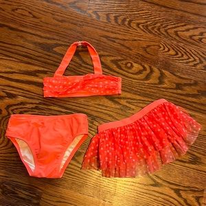 {Circi} Three-Piece Bathing Suit - Like New - Coral Polka Dots - Size 3T